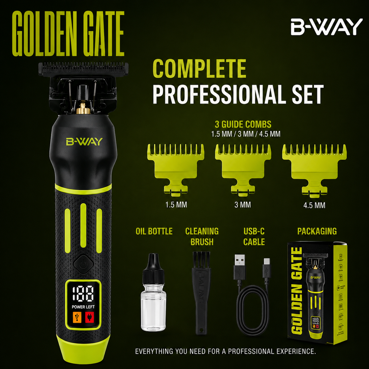 B‑WAY B10K Clipper & Golden Gate Trimmer – 2‑Piece Barber Set