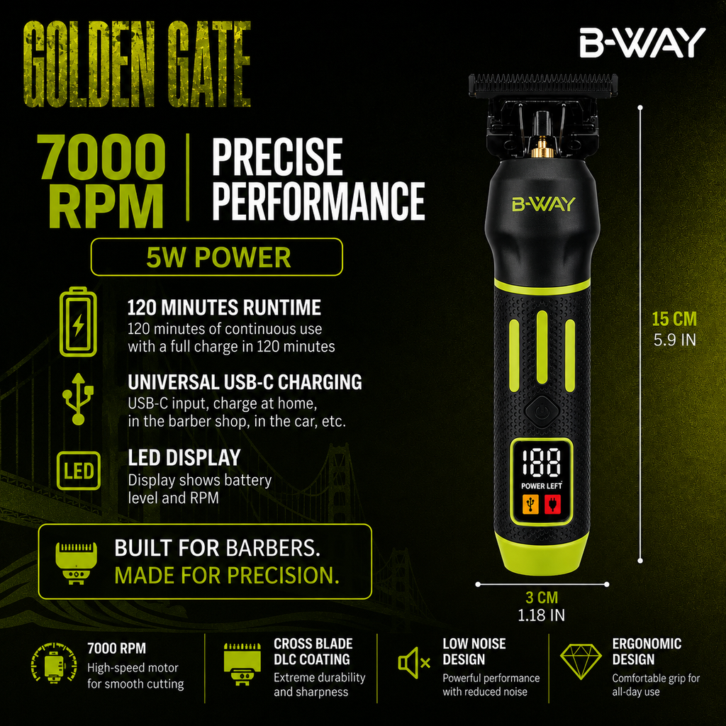 B‑WAY B10K Clipper & Golden Gate Trimmer – 2‑Piece Barber Set