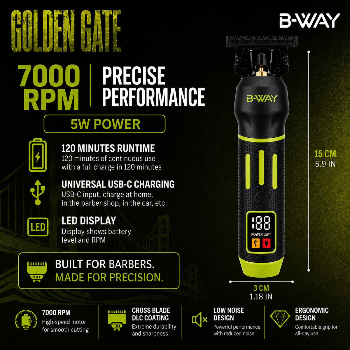 B‑WAY B10K Clipper & Golden Gate Trimmer – 2‑Piece Barber Set