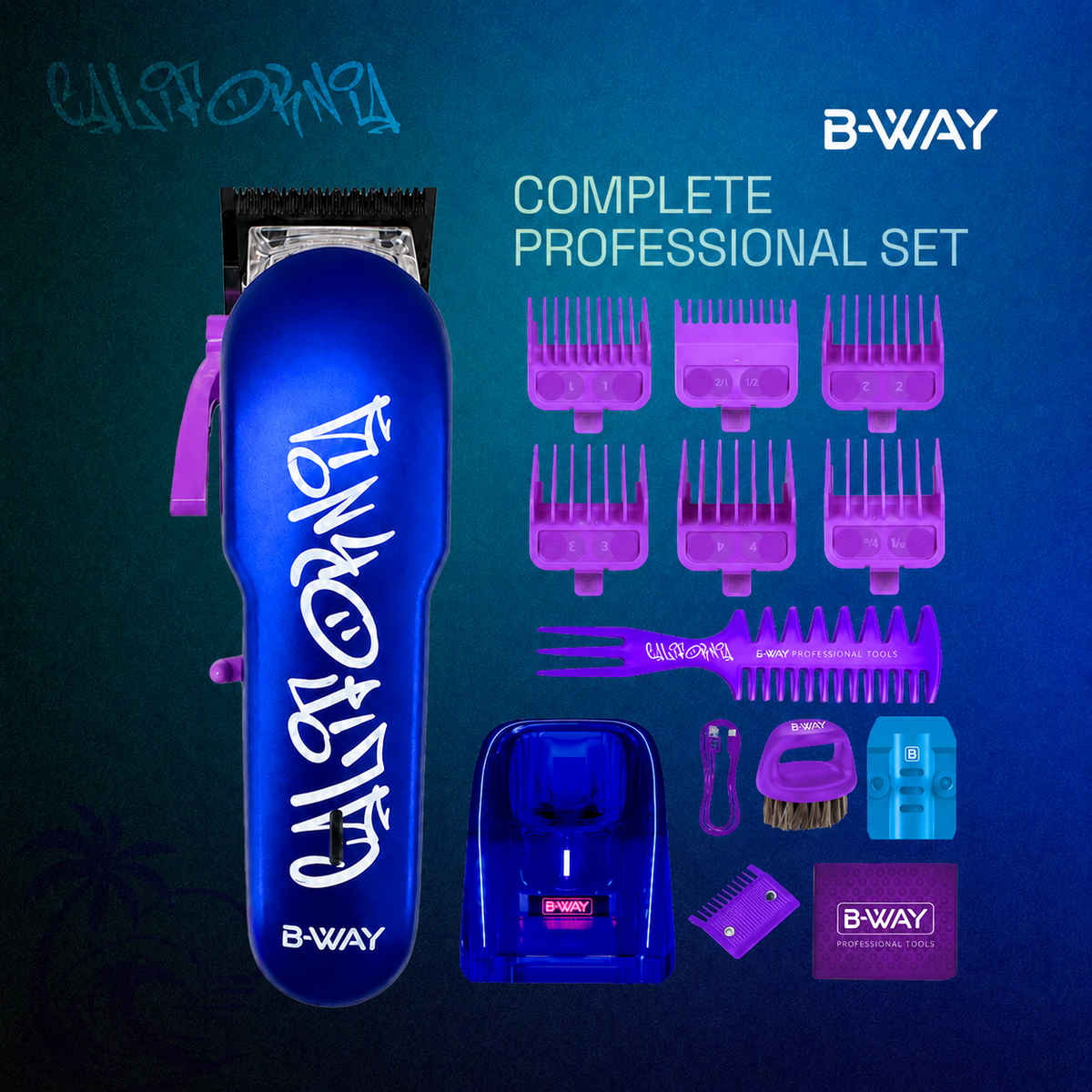B‑WAY New California Clipper & CUTZ White Trimmer – 2‑Piece Barber Set