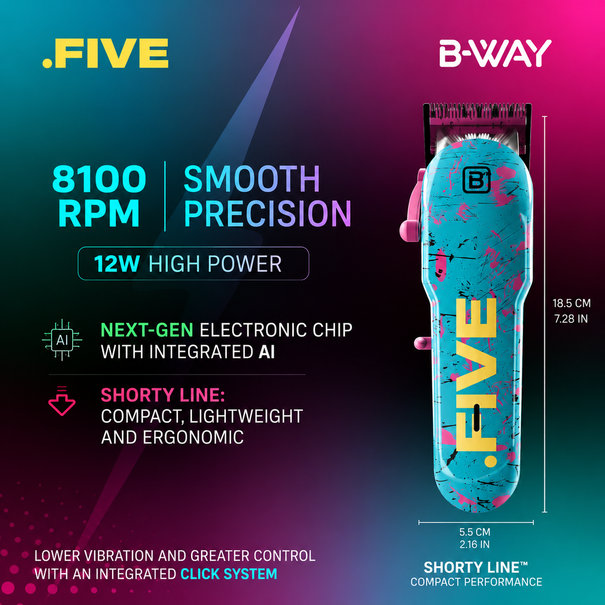 B‑WAY New Five Clipper & DOT1 Trimmer – 2‑Piece Barber Set