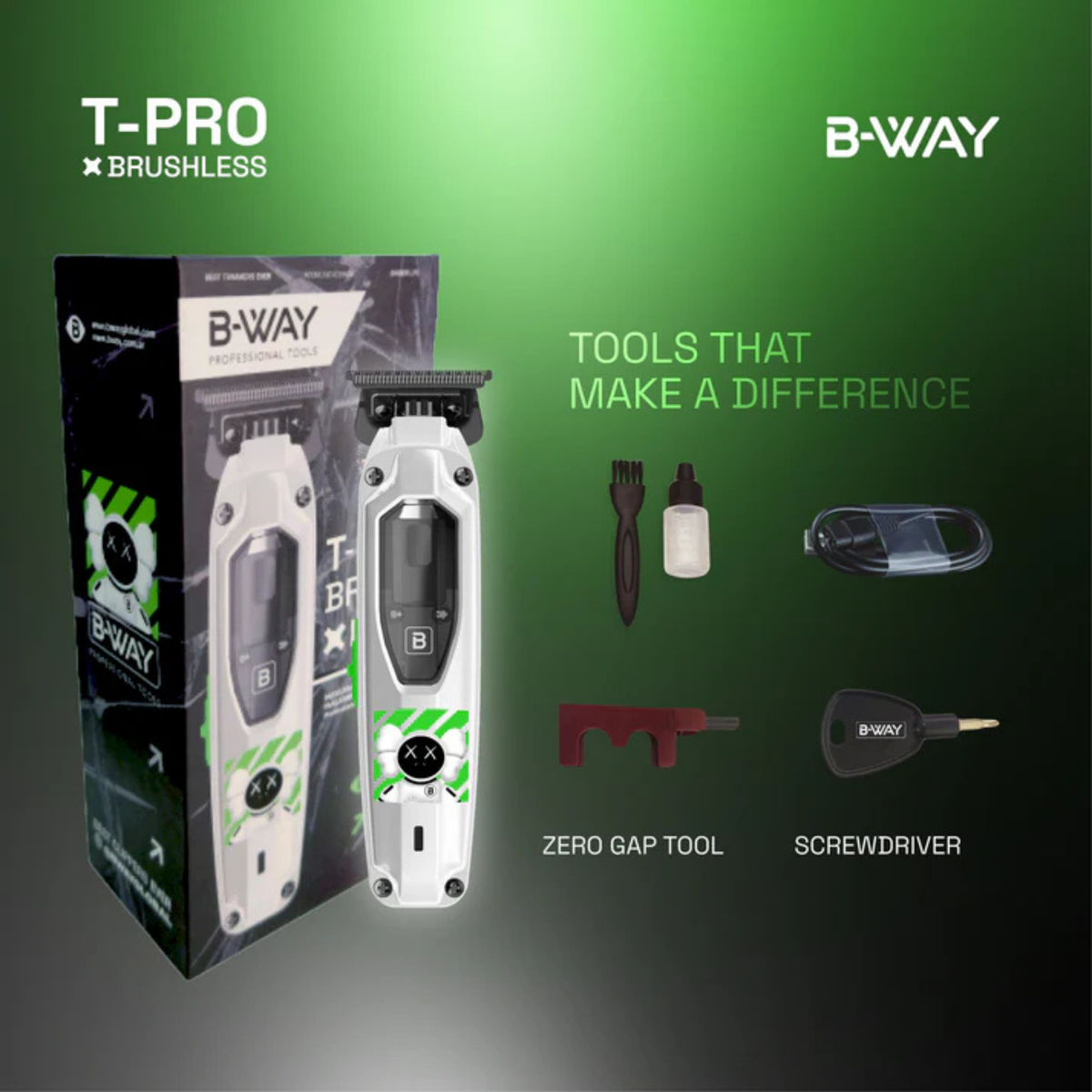 B-Way Lo-Pro X Brushless Clipper &amp; T-Pro Brushless Trimmer – Professional 2-in-1 Barber Set