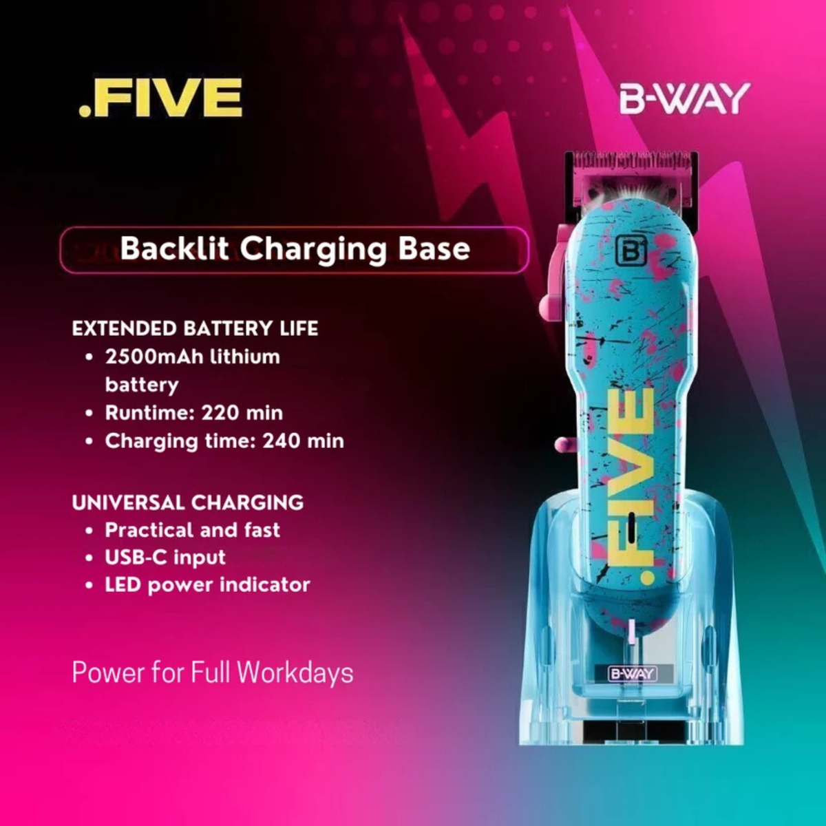 B‑WAY New Five Clipper & DOT1 Trimmer – 2‑Piece Barber Set