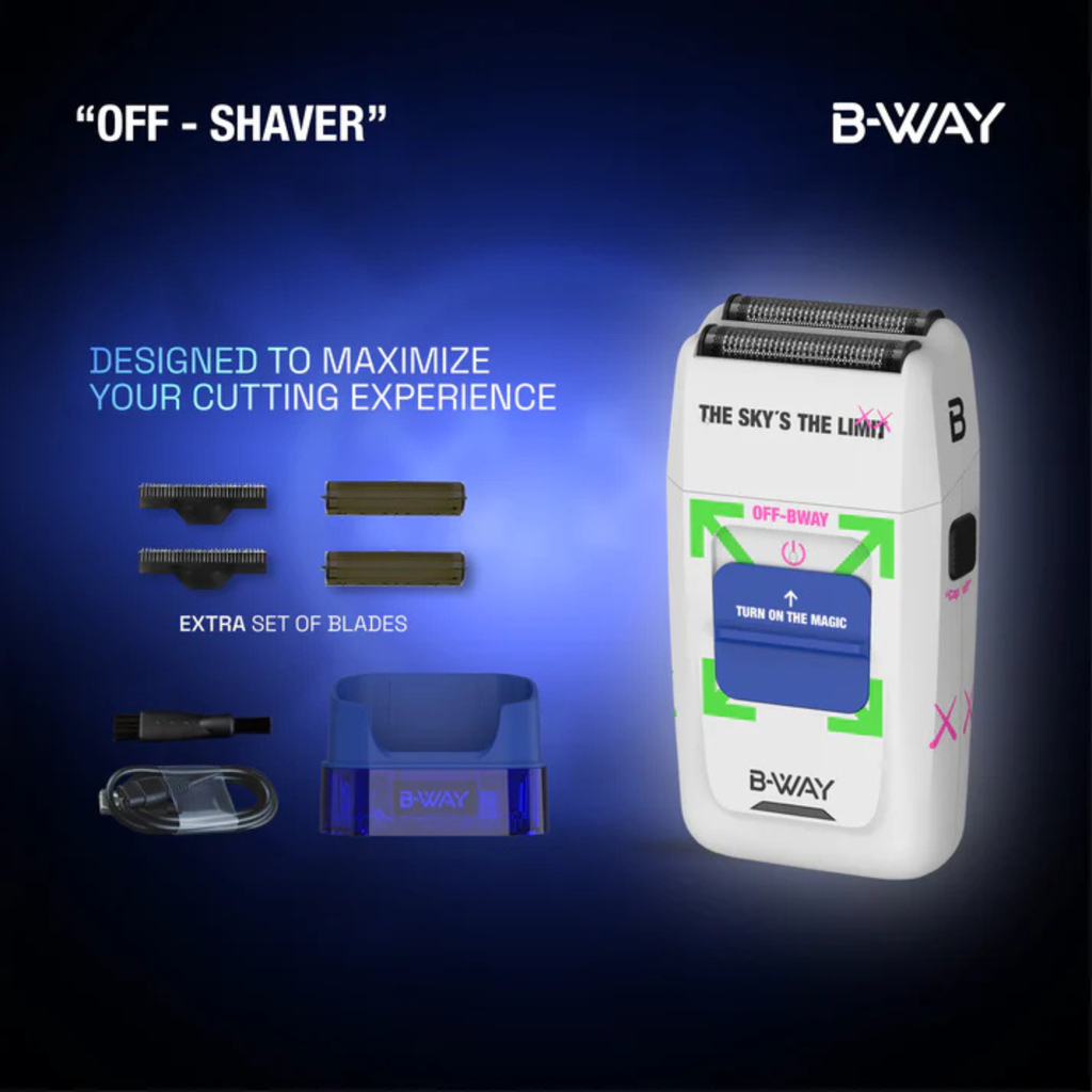 B-WAY Professional Barber Kit – Cordless Hair Clipper, Trimmer & Foil Shaver Set – Urban New Clipper, CUTZ White Detail Trimmer & OFF White Shaver for Fades, Haircuts & Finishing