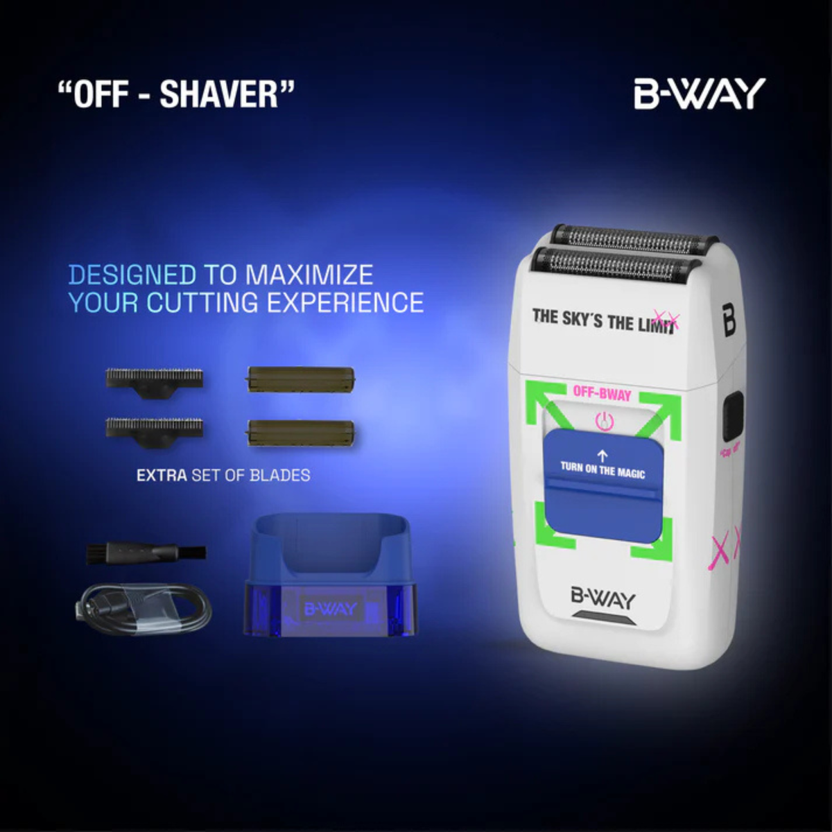 B-WAY Professional Barber Kit – Cordless Hair Clipper, Trimmer & Foil Shaver Set – Urban New Clipper, CUTZ White Detail Trimmer & OFF White Shaver for Fades, Haircuts & Finishing