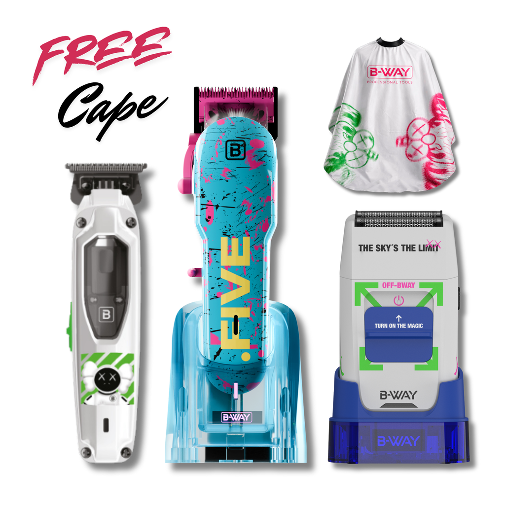B-Way NEW Five Shorty Clipper, TPro Trimmer, OFF Shaver - 3 in 1 Set + Free Cape