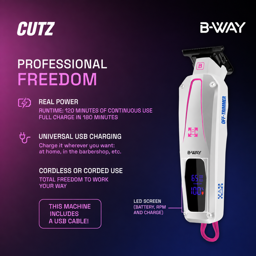 B‑WAY Urban Clipper & CUTZ White Trimmer – 2‑Piece Barber Set