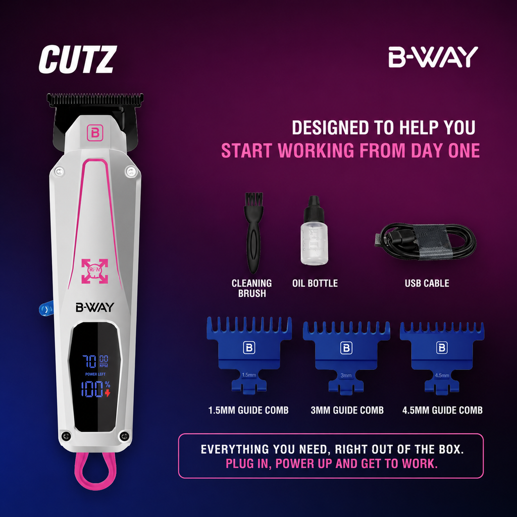 B‑WAY Urban Clipper & CUTZ White Trimmer – 2‑Piece Barber Set