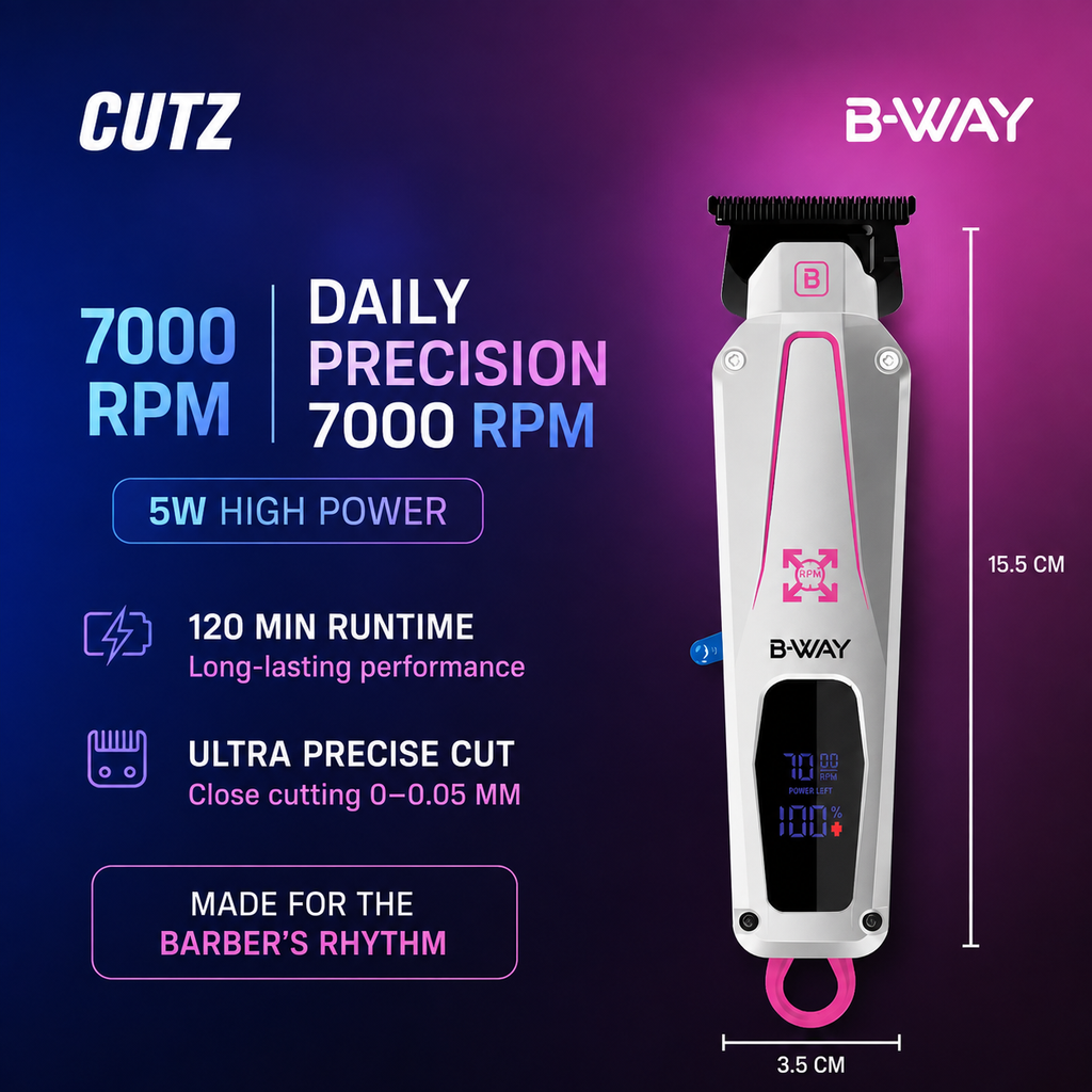B‑WAY Urban Clipper & CUTZ White Trimmer – 2‑Piece Barber Set